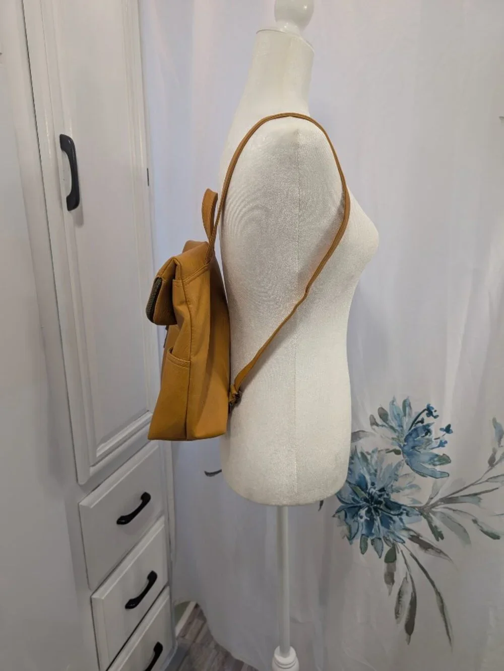 Mustard Yellow Small Backpack Purse Slip and Zippered Pockets